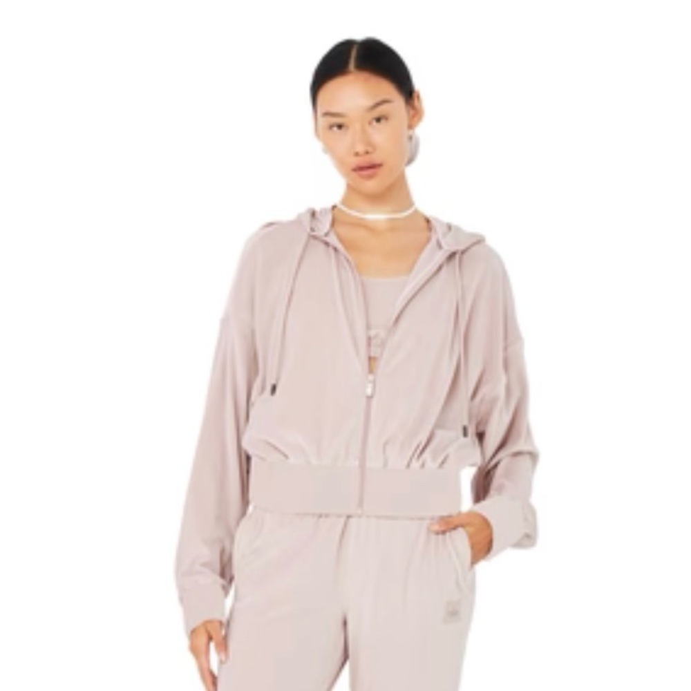 Alo Yoga Velour Glimmer Full Zip Hoodie Jacket Dusty Pink Medium 💗